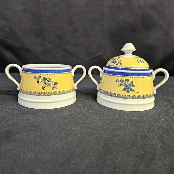 Spode Albany Blue and Yellow Round Sugar Bowls England - Picture 1 of 12